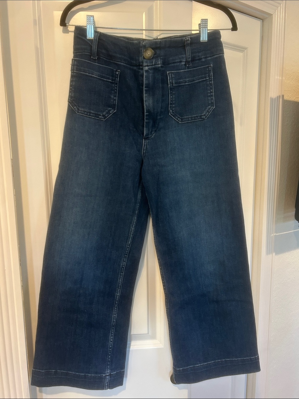 Pilcro Dark Blue High-Rise Cropped Wide-Leg Jeans